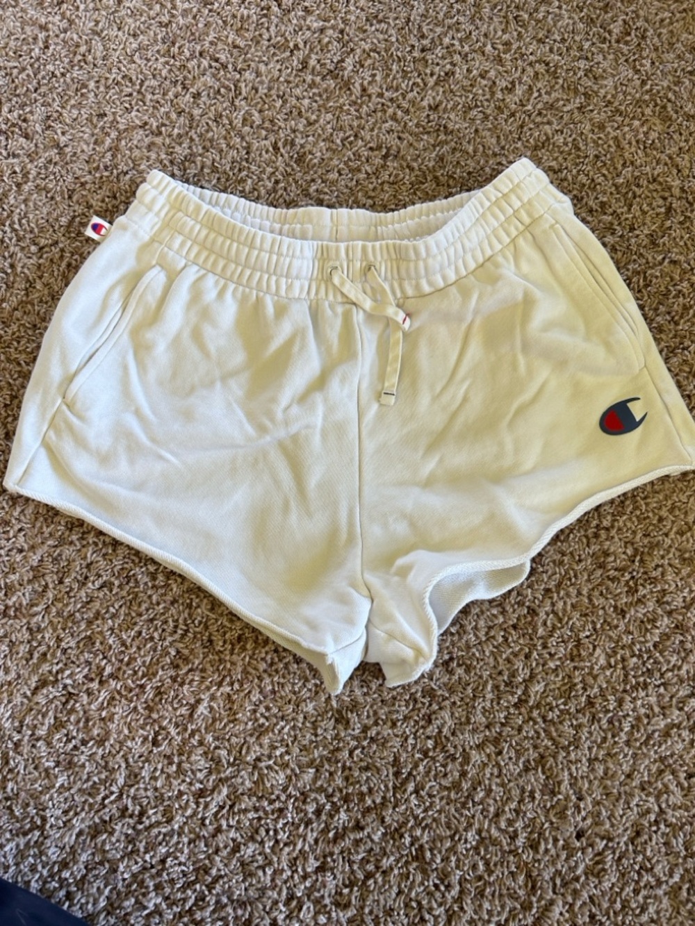 Champion Women’s Cream Athletic Shorts with Logo